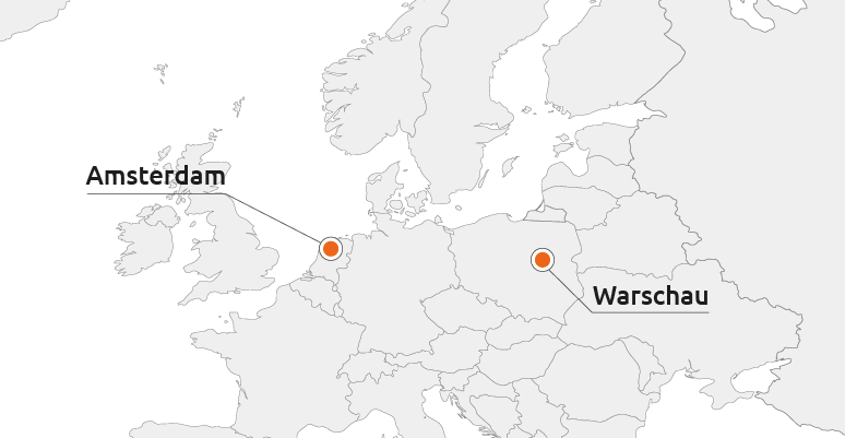 Lokalizacja w Warszawie i Amsterdamie